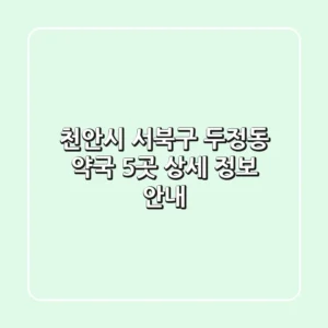 천안시 서북구 두정동 약국 5곳 상세 정보 안내