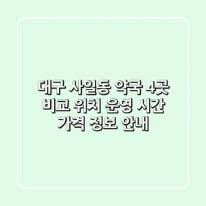 대구 사일동 약국 4곳 비교: 위치, 운영 시간, 가격 정보 안내