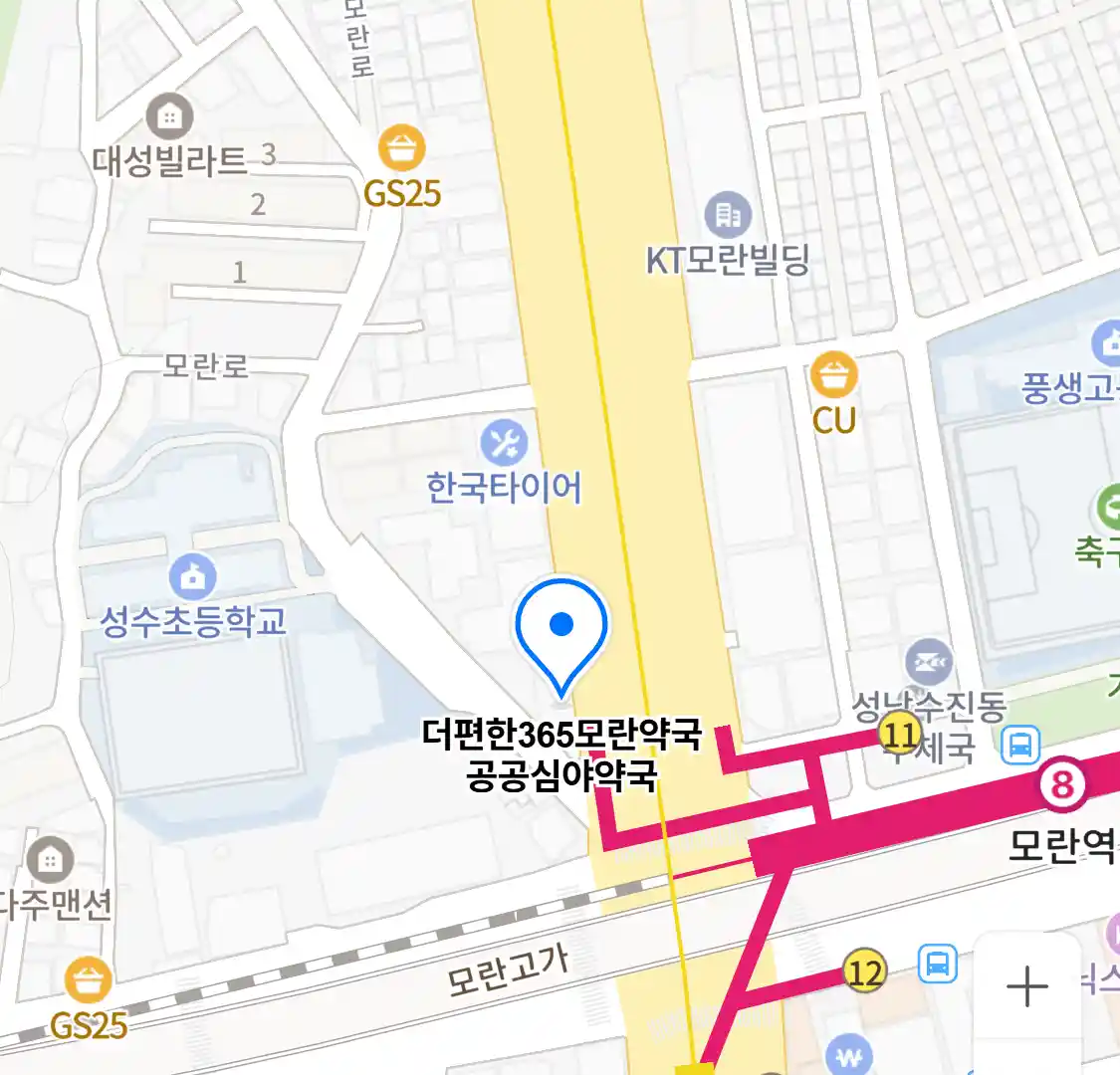 더편한365모란약국 공공심야약국 위치