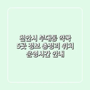 천안시 부대동 약국 5곳 정보 총정리 - 위치, 운영시간 안내