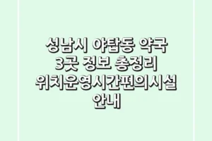 성남시 야탑동 약국 3곳 정보 총정리 – 위치/운영시간/편의시설 안내