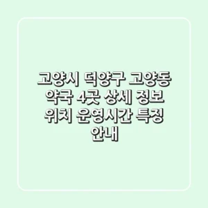 고양시 덕양구 고양동 약국 4곳 상세 정보 - 위치, 운영시간, 특징 안내