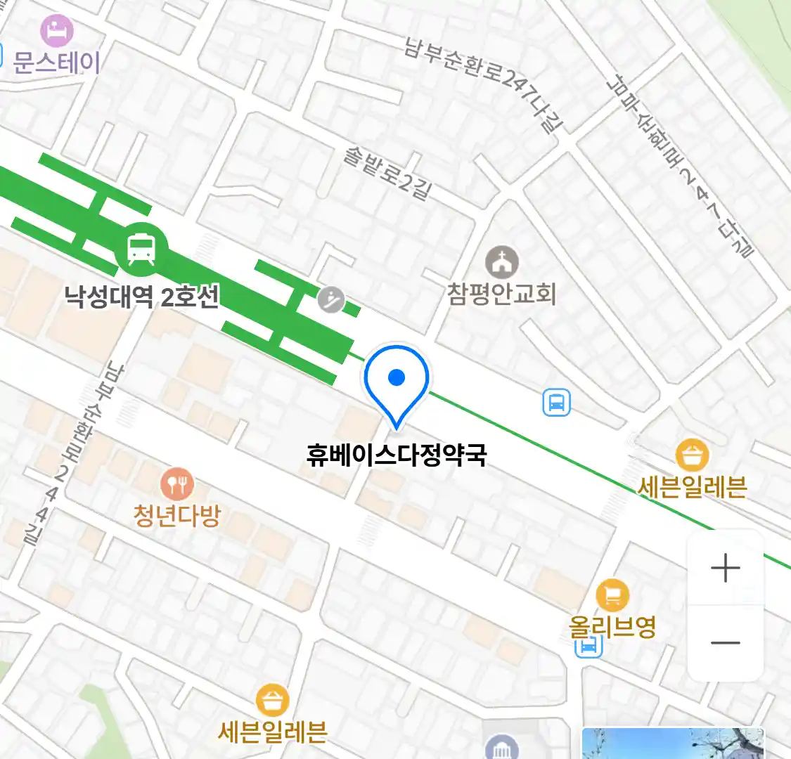 휴베이스다정약국 위치